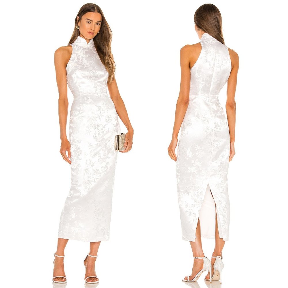 NEW SAU LEE Jill Chinese Jacquard Pencil Dress White Silk Qipao Qi Pao 6 Small